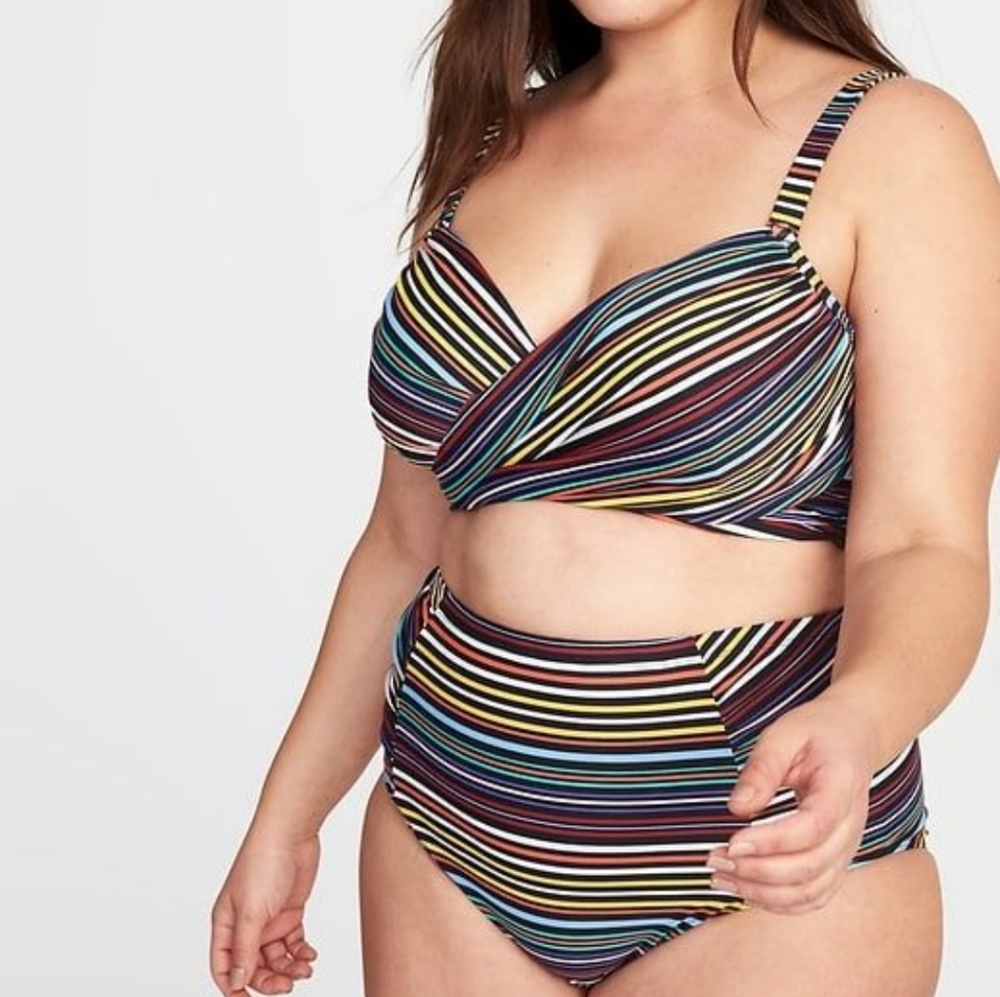 Old navy striped ruched  high waisted swim bottom
